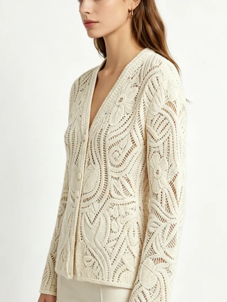 Women’s long-sleeve crochet shirt — EF-W-1204