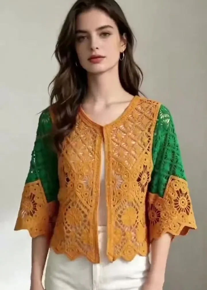 Top de Manga Corta de Crochet para Mujer — EF-W-1271