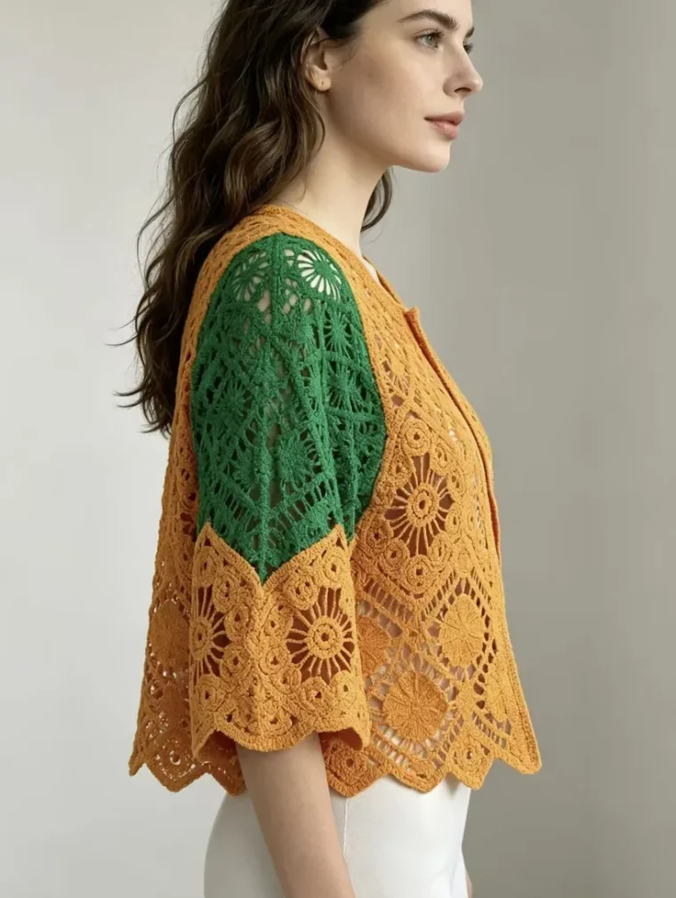 Top de Manga Corta de Crochet para Mujer — EF-W-1271