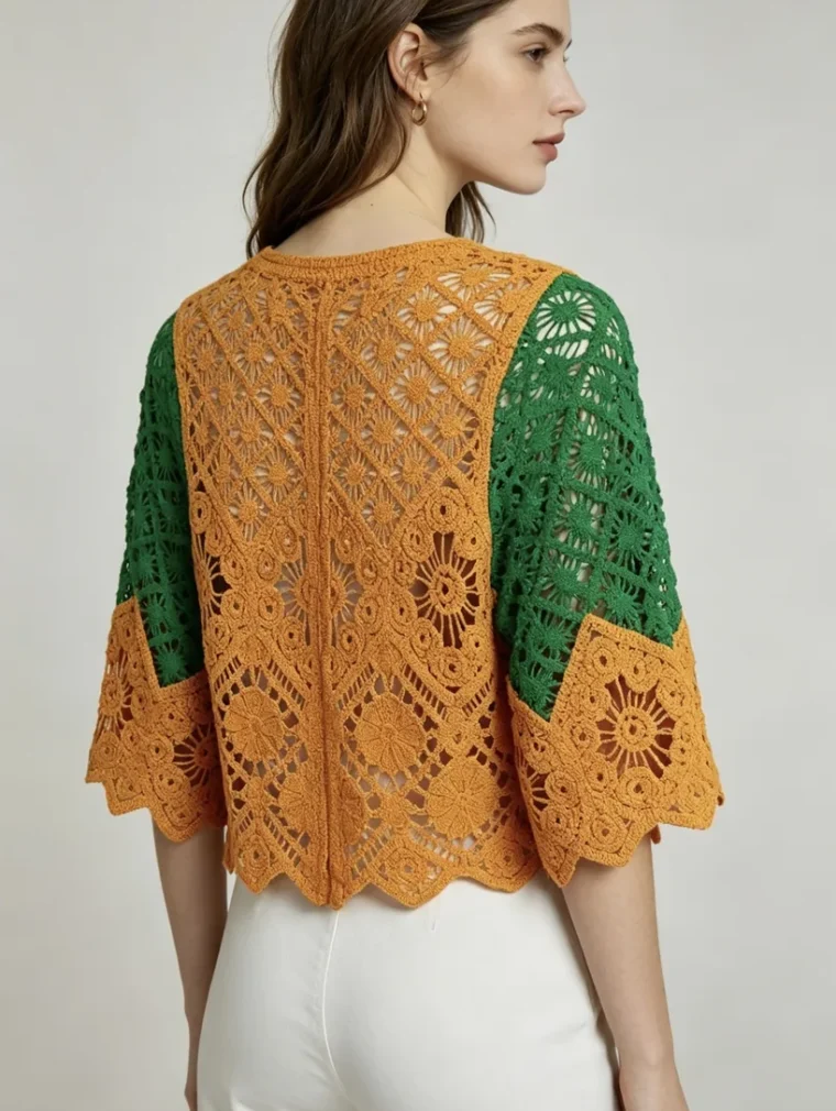 Top de Manga Corta de Crochet para Mujer — EF-W-1271