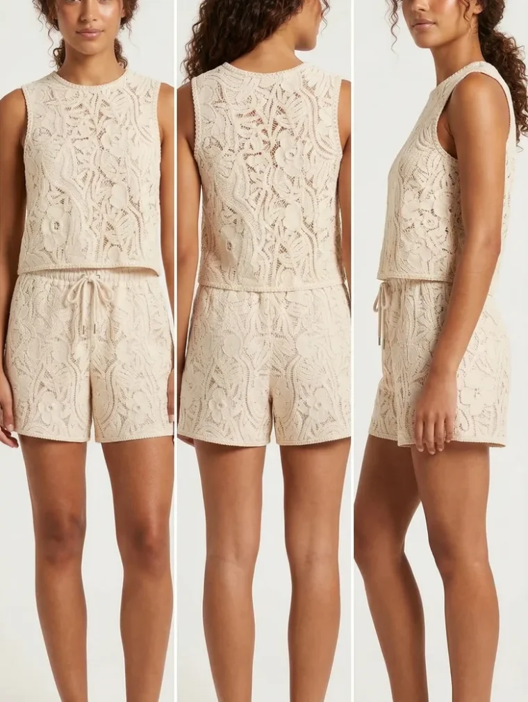 Women’s sleeveless crochet outfit — EF-W-1102
