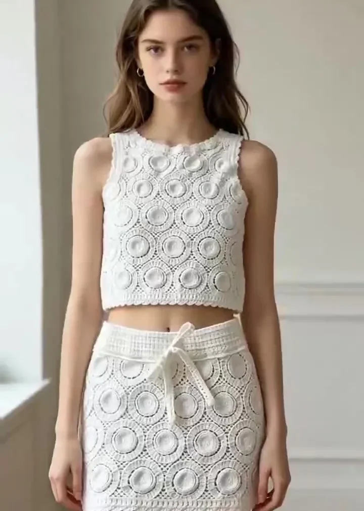Conjunto Sin Manga de Crochet para Mujer — EF-W-1459