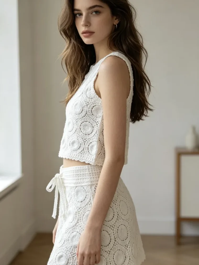 Conjunto Sin Manga de Crochet para Mujer — EF-W-1459