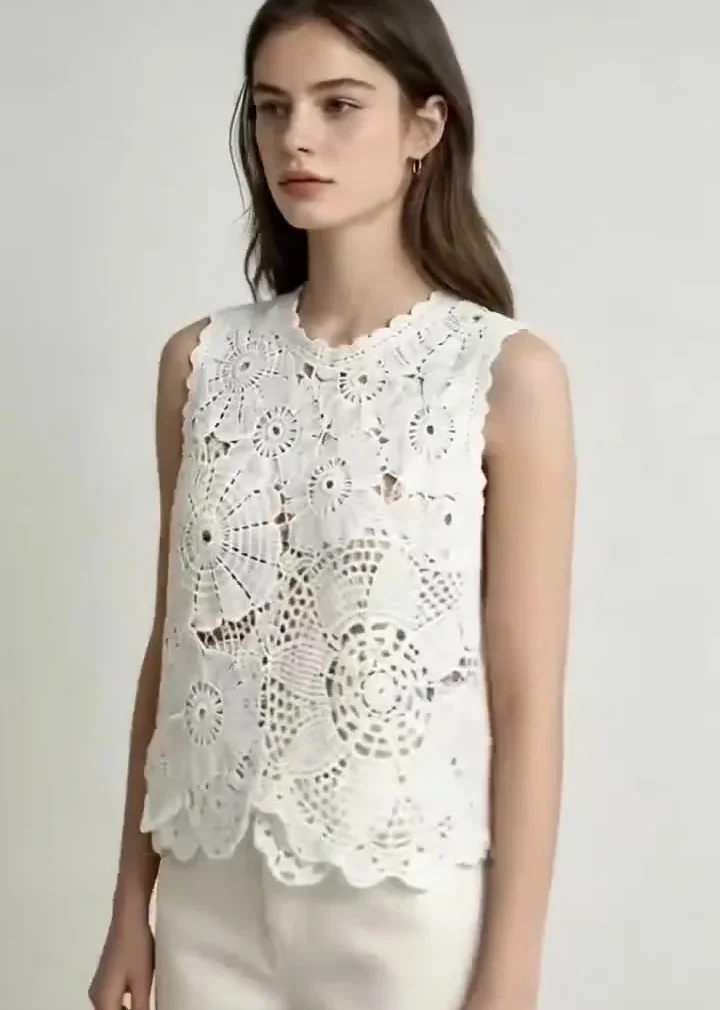 Top Sin Manga de Crochet para Mujer — EF-W-1460