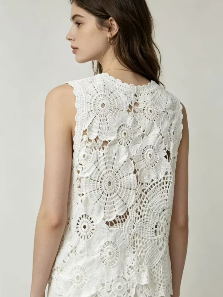 Top Sin Manga de Crochet para Mujer — EF-W-1460