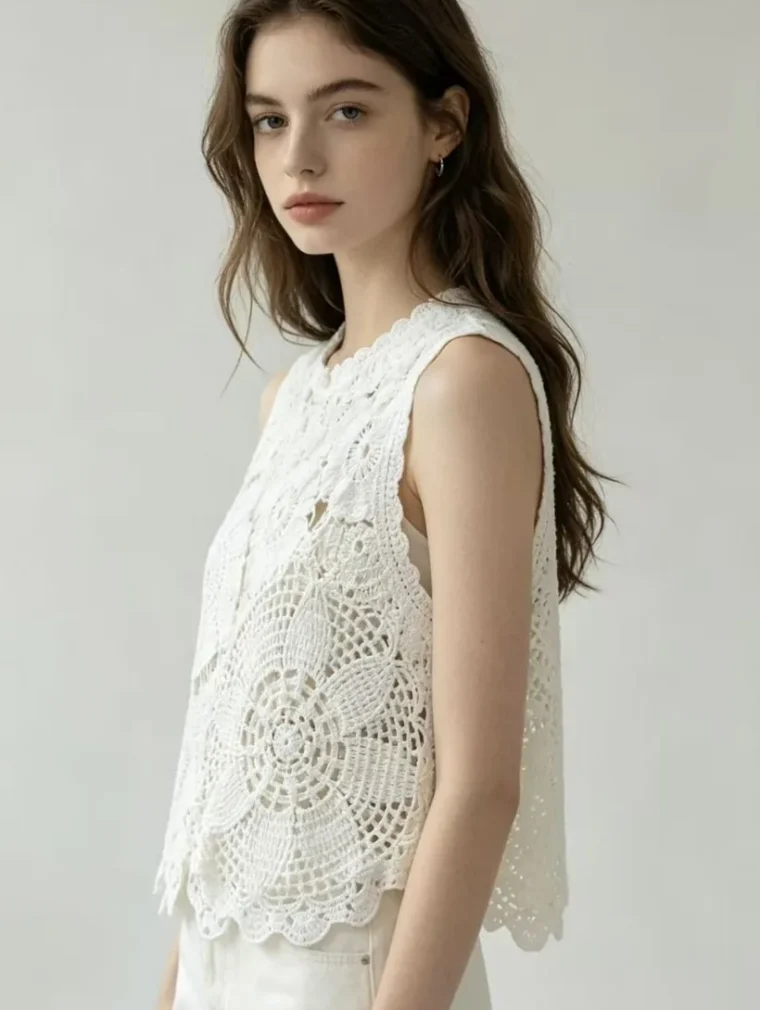 Top Sin Manga de Crochet para Mujer — EF-W-1460