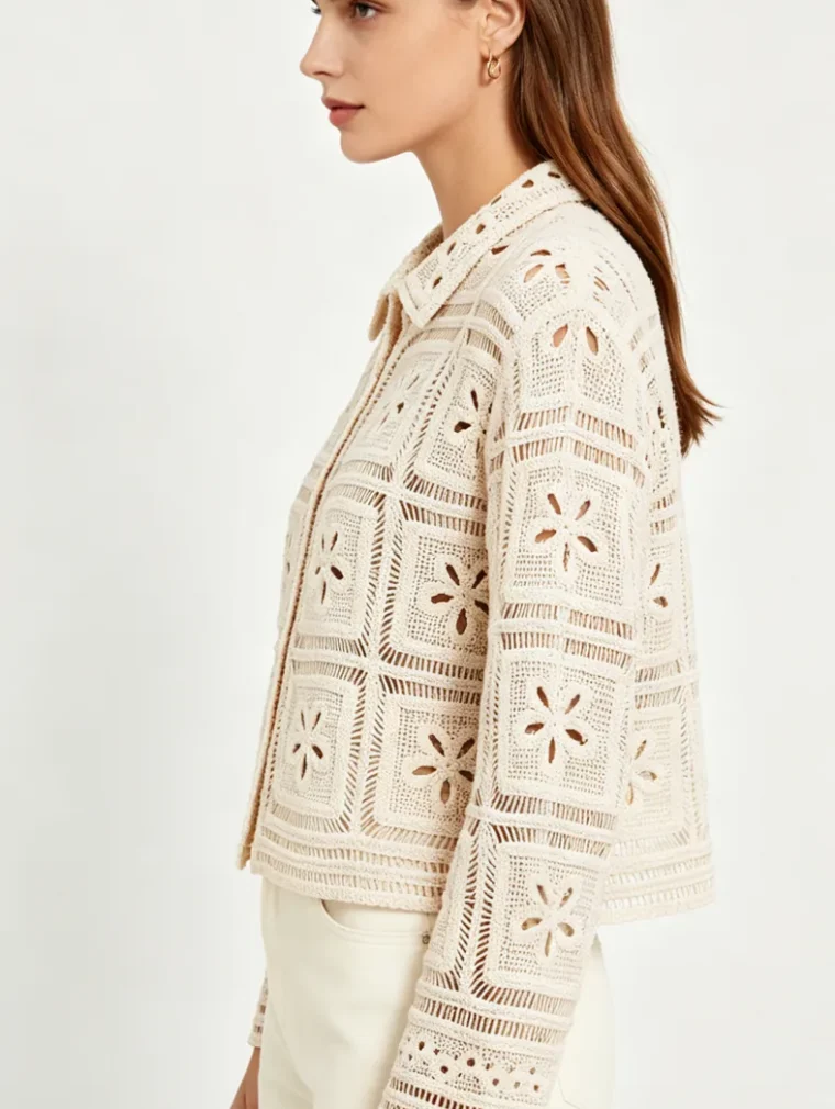 Women’s long-sleeve crochet shirt — EF-W-1118