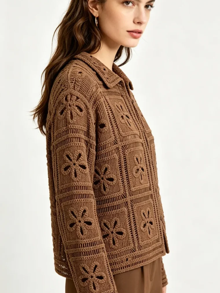 Women’s long-sleeve crochet shirt — EF-W-1118