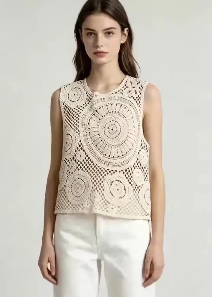 Top Sin Manga de Crochet para Mujer — EF-W-1453
