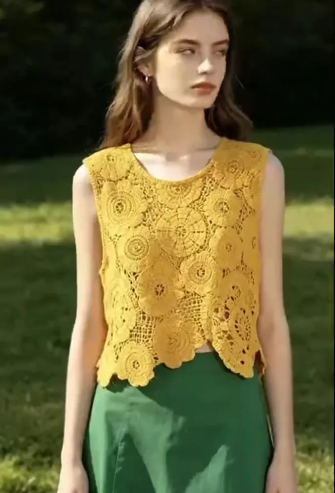 Top Sin Manga de Crochet para Mujer — EF-W-1432