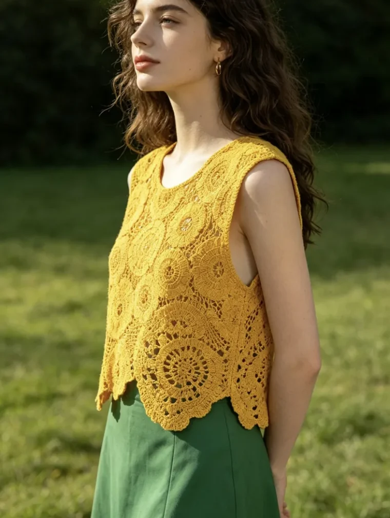 Top Sin Manga de Crochet para Mujer — EF-W-1432
