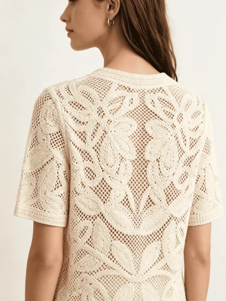 Top de Manga Corta de Crochet para Mujer — EF-W-1153