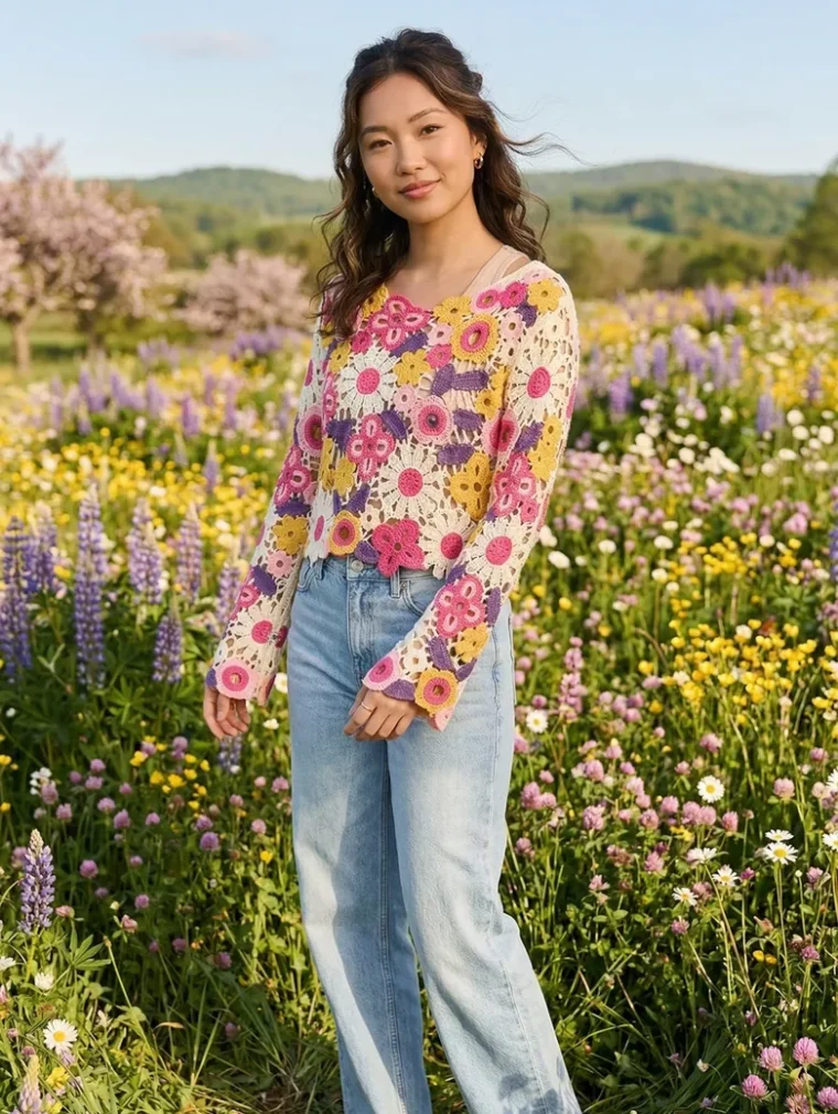Conjunto de Manga Larga de Crochet para Mujer — EF-W-1104