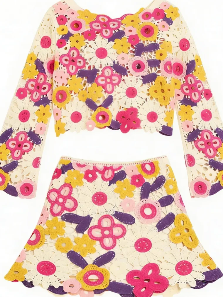 Conjunto de Manga Larga de Crochet para Mujer — EF-W-1104