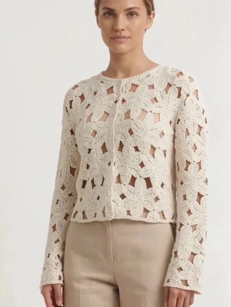 Women’s long-sleeve crochet shirt — EF-W-1163