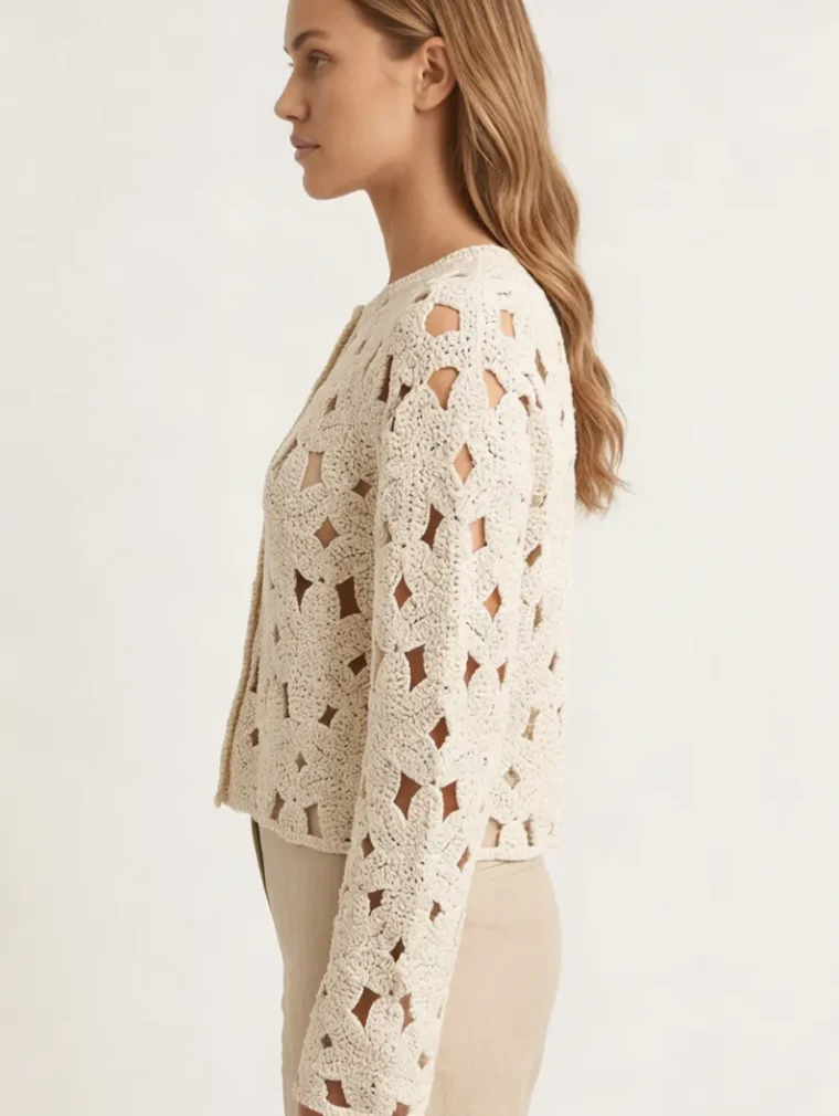 Women’s long-sleeve crochet shirt — EF-W-1163