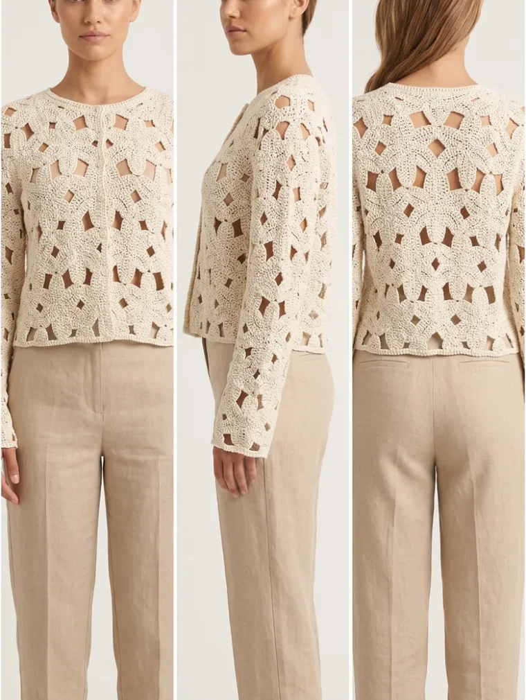 Women’s long-sleeve crochet shirt — EF-W-1163