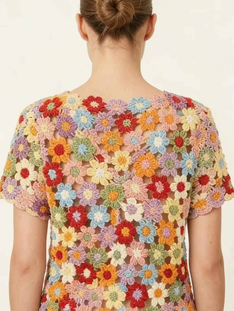 Top de Manga Corta de Crochet para Mujer — EF-W-1201