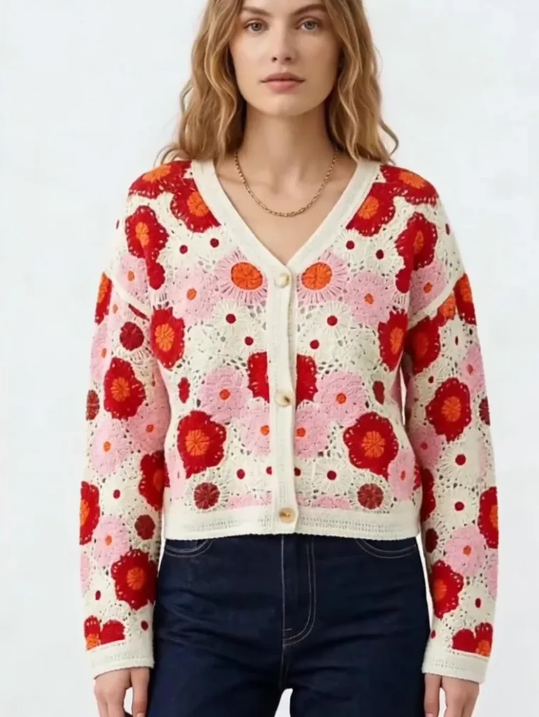 Women’s long-sleeve crochet shirt — EF-W-1162