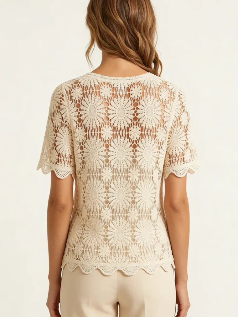 Top de Manga Corta de Crochet para Mujer — EF-W-1199