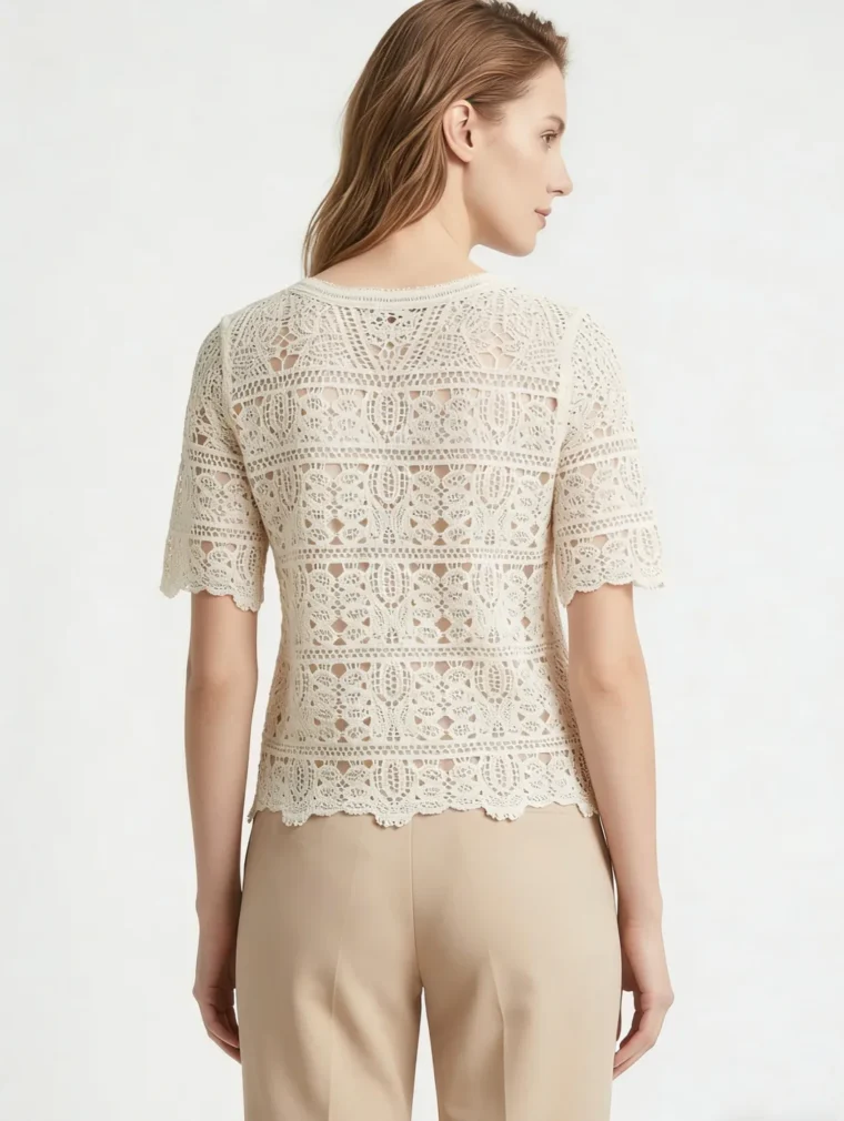 Top de Manga Corta de Crochet para Mujer — EF-W-1108