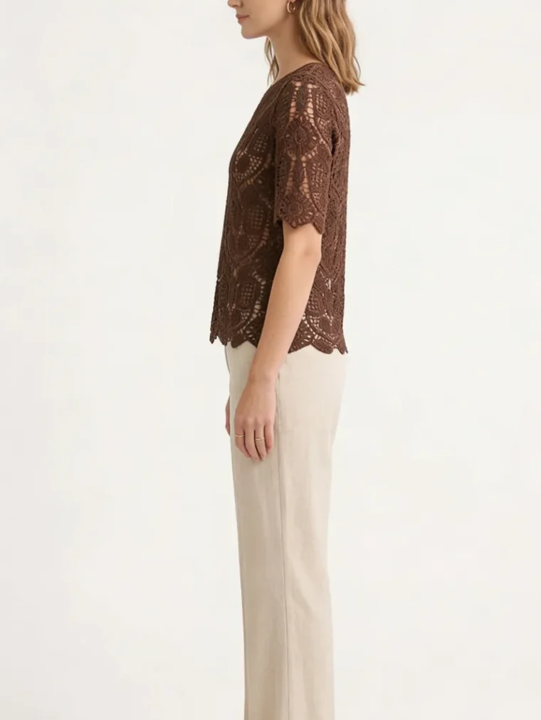 Top de Manga Corta de Crochet para Mujer — EF-W-1108