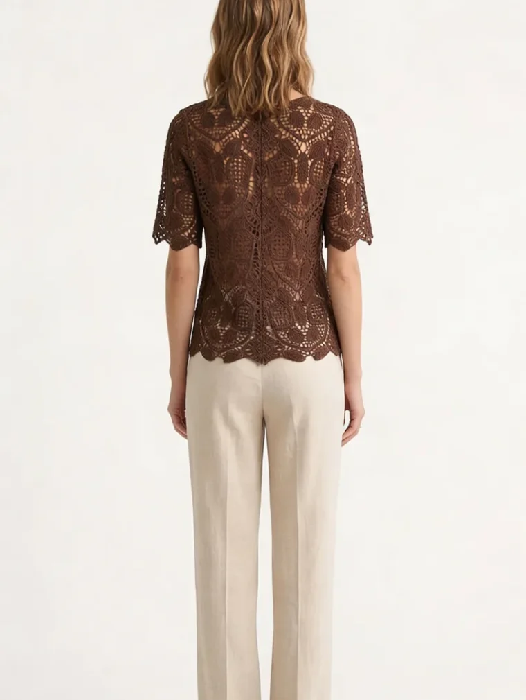 Top de Manga Corta de Crochet para Mujer — EF-W-1108
