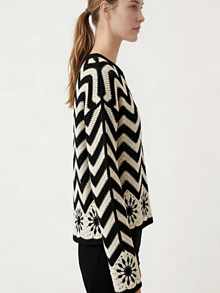 Women’s long-sleeve crochet top — EF-W-1198