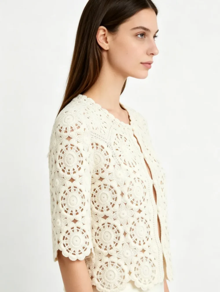 Women’s short-sleeve crochet top — EF-W-1155