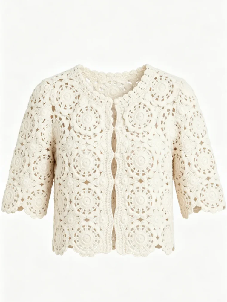 Women’s short-sleeve crochet top — EF-W-1155