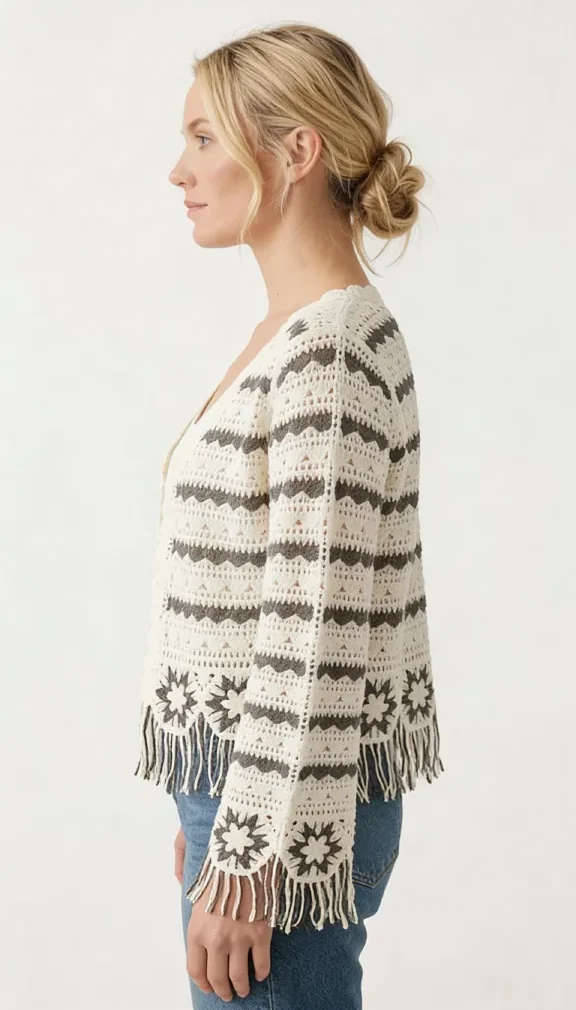 Women’s long-sleeve crochet shirt — EF-W-1219