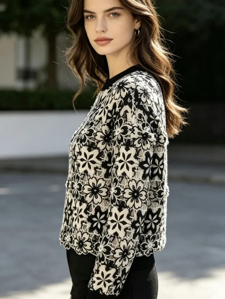 Women’s long-sleeve crochet shirt — EF-W-1262