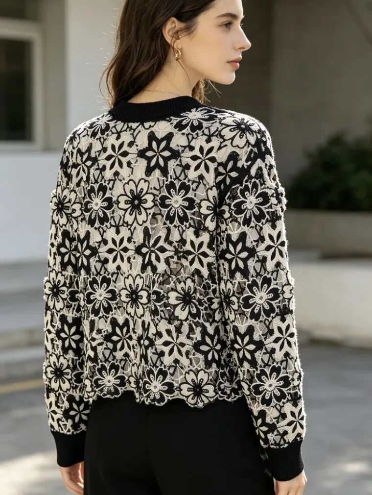Women’s long-sleeve crochet shirt — EF-W-1262