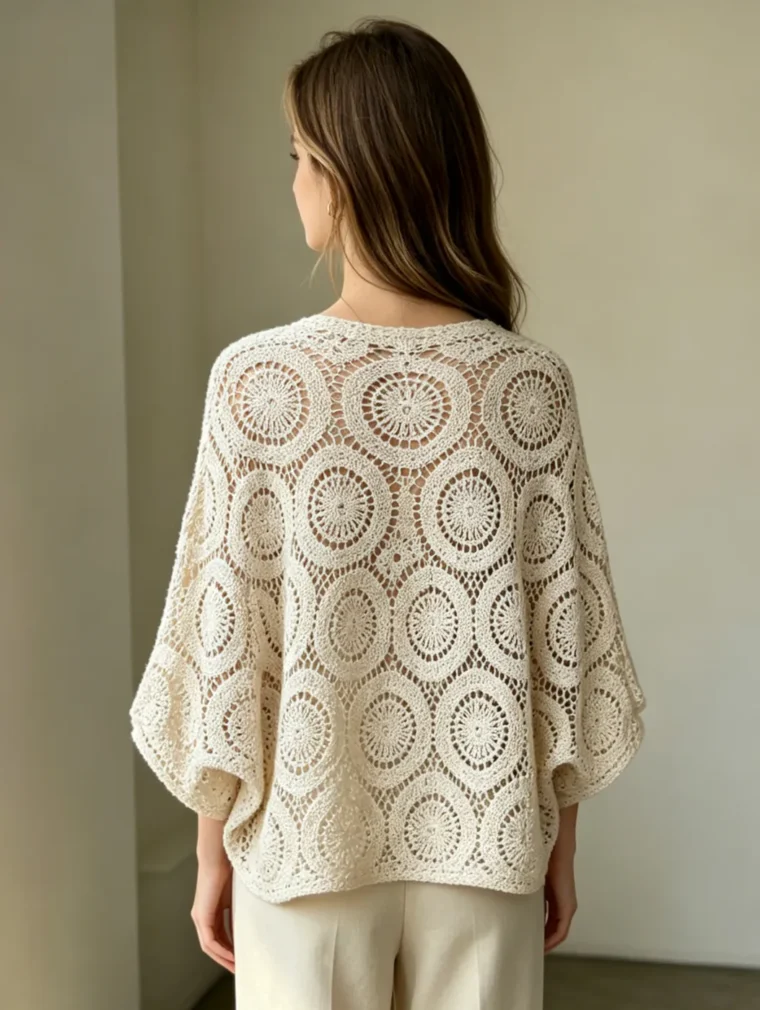 Top de Manga Corta de Crochet para Mujer — EF-W-1220