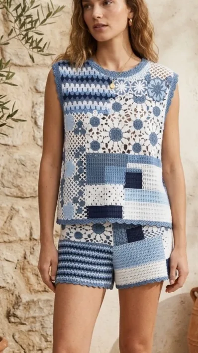 Women's sleeveless crochet outfit (L54 / B48) — EF-W-1212