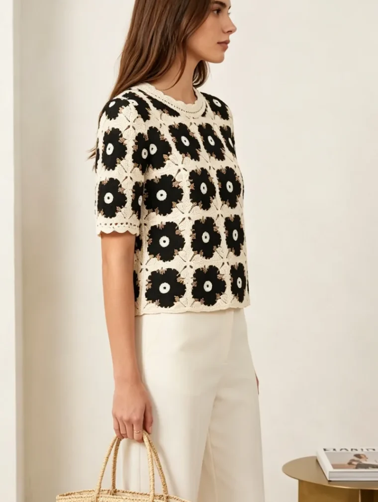 Women's short-sleeve crochet top (L56 / B55) — EF-W-1339