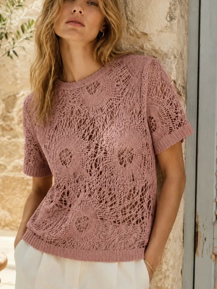 Women's short-sleeve crochet top (L56 / B55) — EF-W-1347