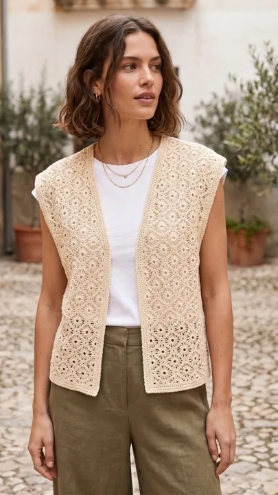 Women's sleeveless crochet tank (L49 / B40) — EF-W-1619