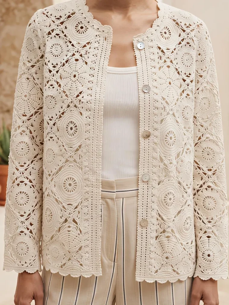 Women's long-sleeve crochet shirt (L54 / B48) — EF-W-1509