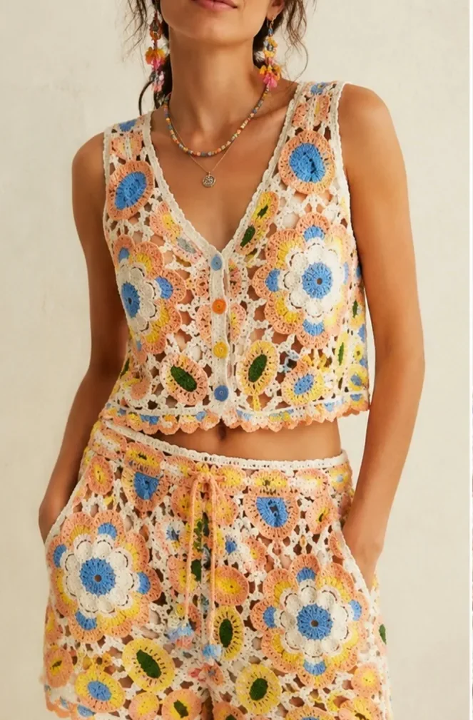Women's sleeveless crochet outfit (L54 / B48) — EF-W-1214