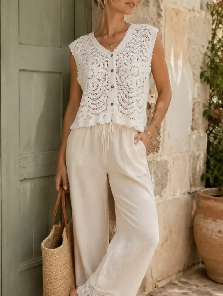Women's sleeveless crochet top (L49 / B40) — EF-W-1628