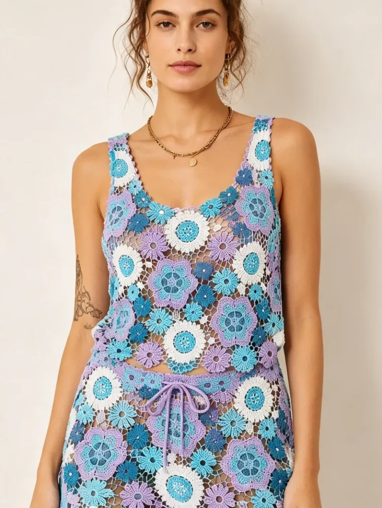 Women's sleeveless crochet outfit (L54 / B48) — EF-W-1514