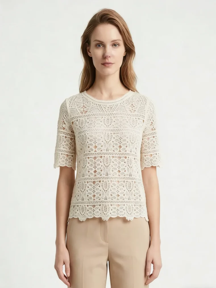 Women's short-sleeve crochet top (L55 / B50) — EF-W-1108
