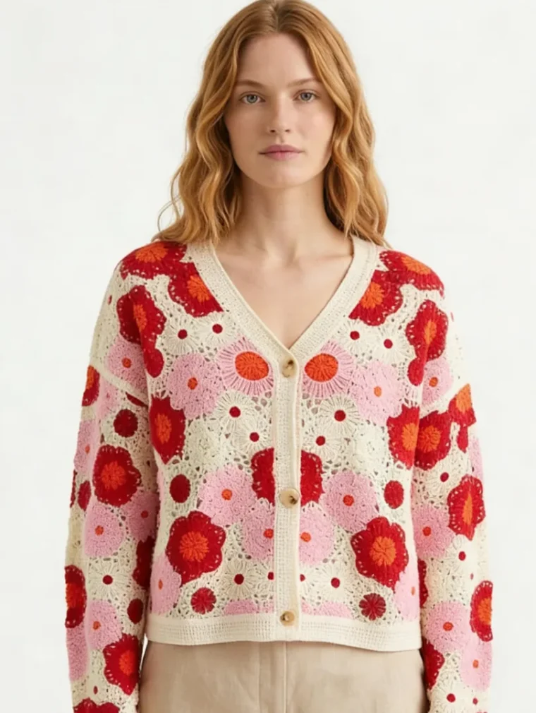 Women's long-sleeve crochet shirt (L54 / B48) — EF-W-1162