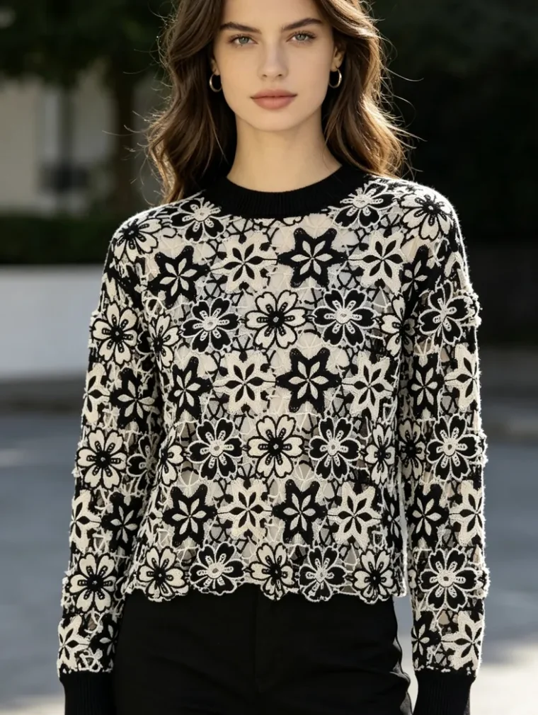 Women's long-sleeve crochet shirt (L50 / B49) — EF-W-1262