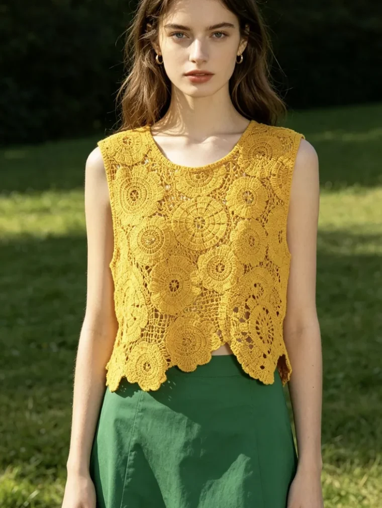 Women's sleeveless crochet top (L48 / B45) — EF-W-1432
