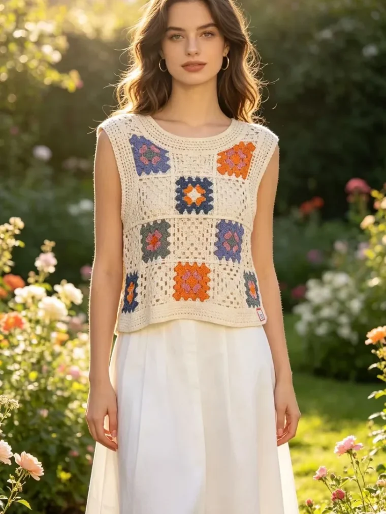 Women's sleeveless crochet top (L49 / B44) — EF-W-1435