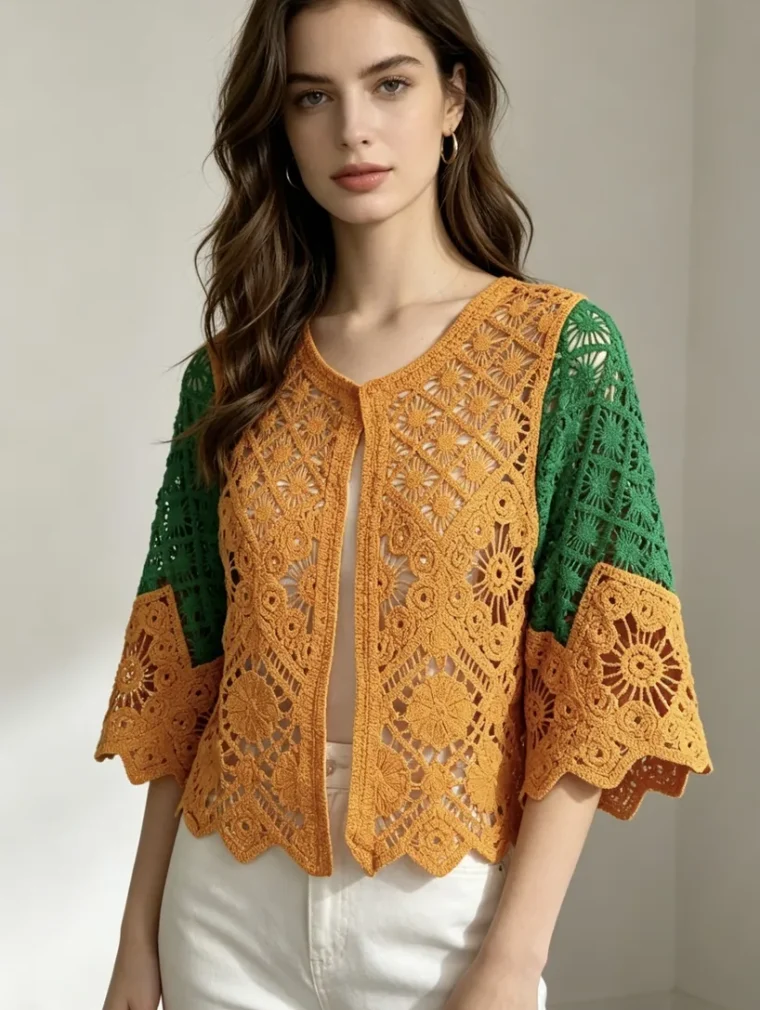 Women's short-sleeve crochet top (L46 / B44) — EF-W-1271
