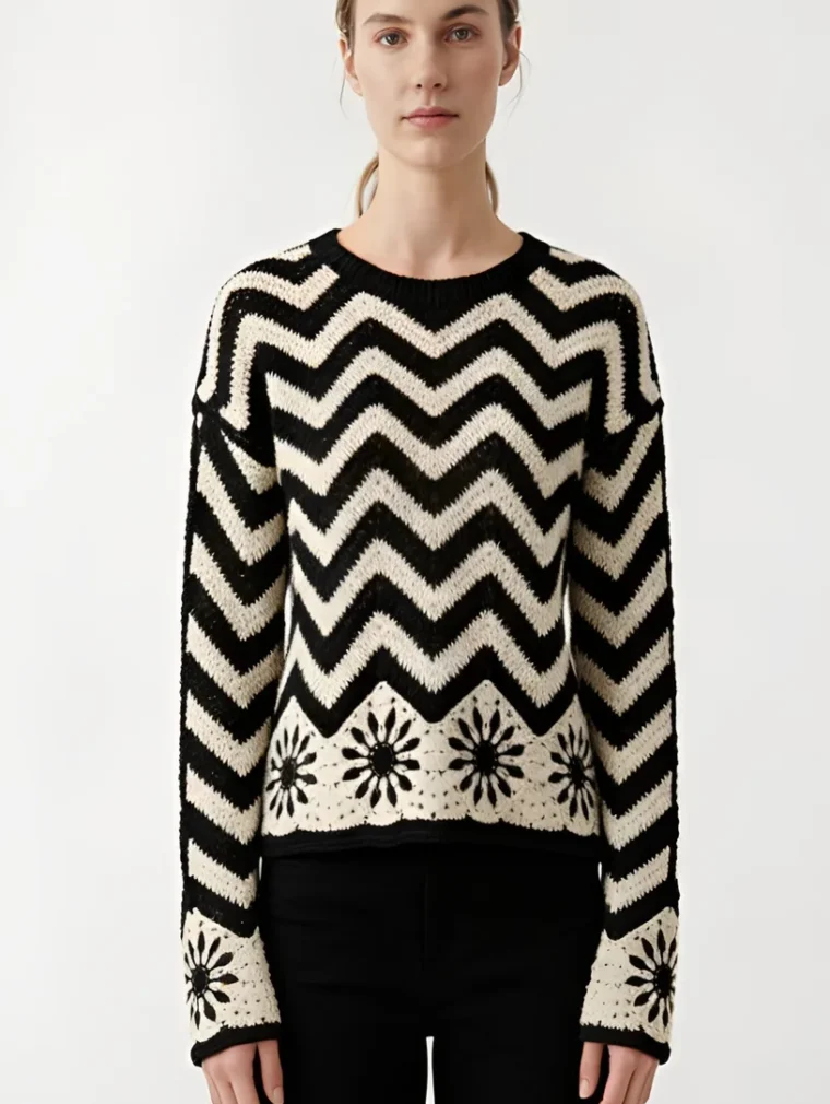Women's long-sleeve crochet top (L55 / B54) — EF-W-1198