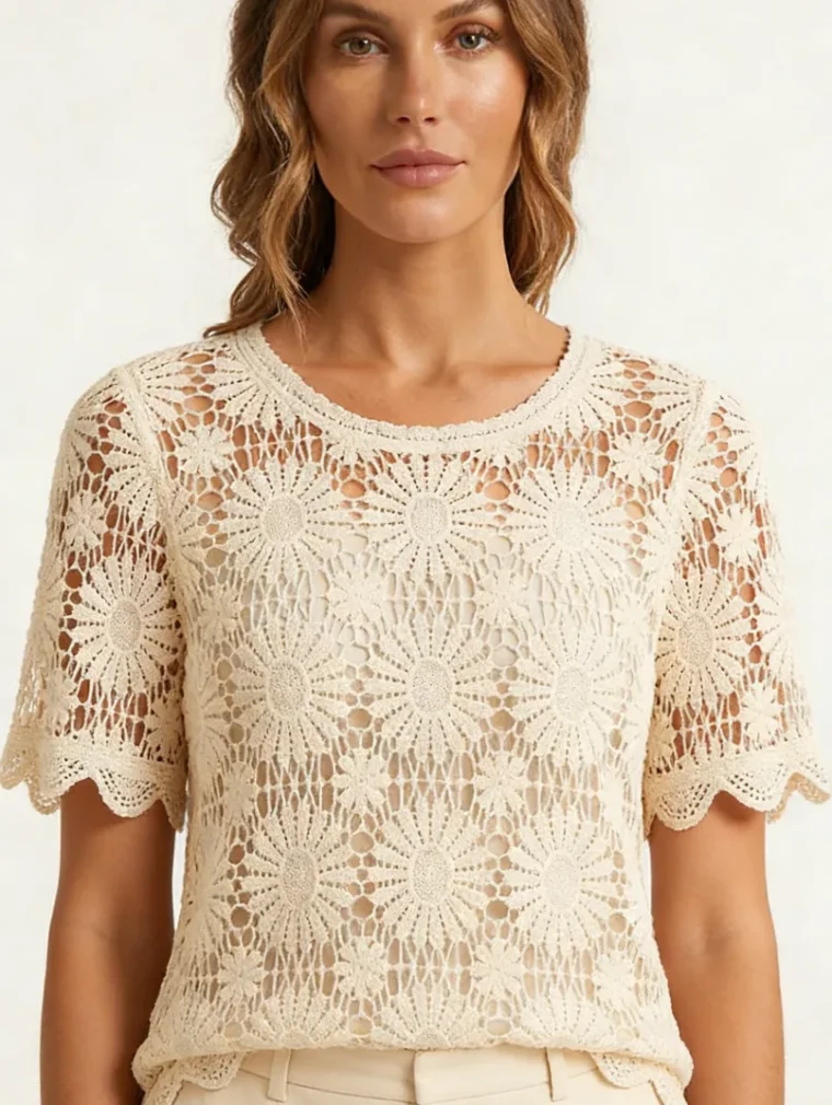Women's short-sleeve crochet top (L58 / B50) — EF-W-1199